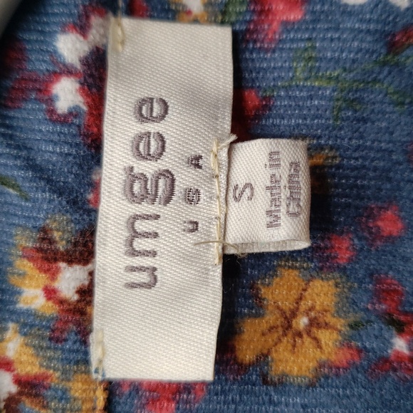 Umgee Corduroy Floral Shirtdress Small Blue Button Down Long Sleeve Lightweight - Picture 9 of 10